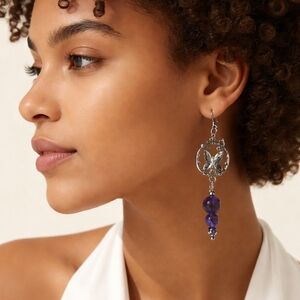 Silver and Purple Butterfly Dangle Earrings